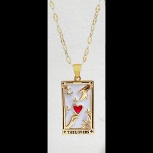 The Lovers Tarot Card Necklace • 17 Inch + 2 " Extender Gold